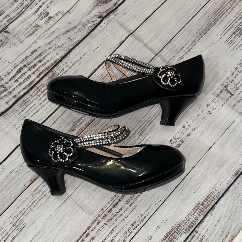 Link‎ Black Dress Shoes with Rhinestone Straps Sz. 3